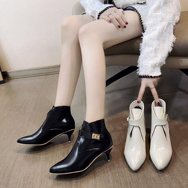 boots 2021 autumn winter thin heels women pumps work pointed toe metal buckle female shoes pu leather ankle boot mujer, Black
boots 2021 autumn winter thin heels women pumps work pointed toe metal buckle female shoes pu leather ankle boot mujer, Black