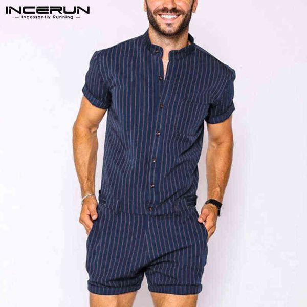incerun striped men rompers breathable stand collar short sleeve joggers playsuits streetwear fashion men jumpsuits shorts s-5xl h1206, White;black
incerun striped men rompers breathable stand collar short sleeve joggers playsuits streetwear fashion men jumpsuits shorts s-5xl h1206, White;black