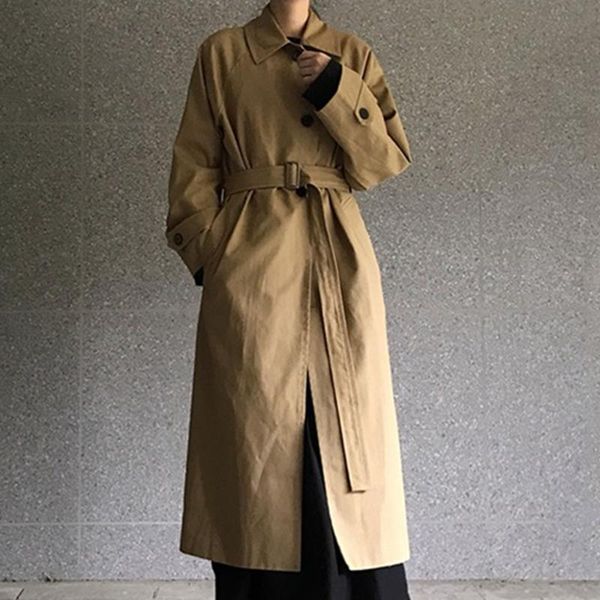 women's leather & faux korean style loose oversized chic trench coat lapel long casual slot pocket simple travel look lace-up, Black
women's leather & faux korean style loose oversized chic trench coat lapel long casual slot pocket simple travel look lace-up, Black
