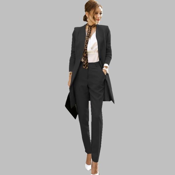 autumn and winter long section pant suits women casual office business formal work sets uniform styles elegant women's two piece pants, White
autumn and winter long section pant suits women casual office business formal work sets uniform styles elegant women's two piece pants, White