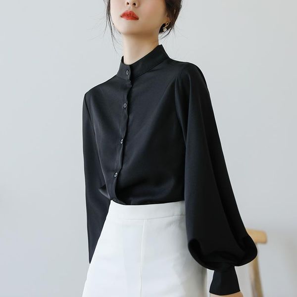 women's blouses & shirts spring/autumn korean style women casual loose stand collar shirt all-matched lantern sleeve single-breasted bl, White
women's blouses & shirts spring/autumn korean style women casual loose stand collar shirt all-matched lantern sleeve single-breasted bl, White