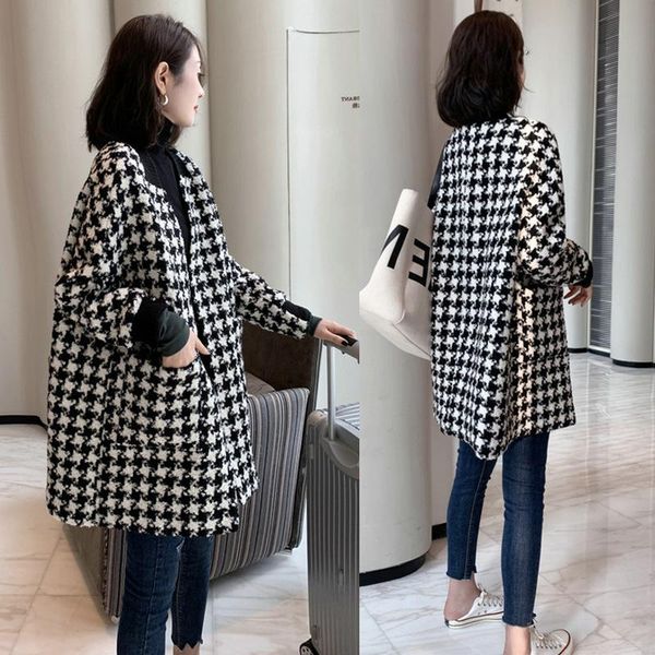 women's wool & blends qianniao grid coat middle long 2021 autumn winter european thickened temperament, Black
women's wool & blends qianniao grid coat middle long 2021 autumn winter european thickened temperament, Black