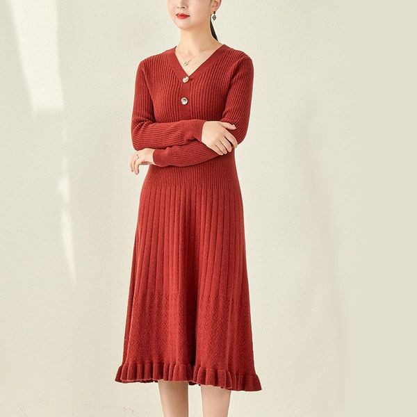 casual dresses 100% sheep wool knitting women 2021 autumn winter quality v-neck slim vintage button decoration dress, Black;gray
casual dresses 100% sheep wool knitting women 2021 autumn winter quality v-neck slim vintage button decoration dress, Black;gray