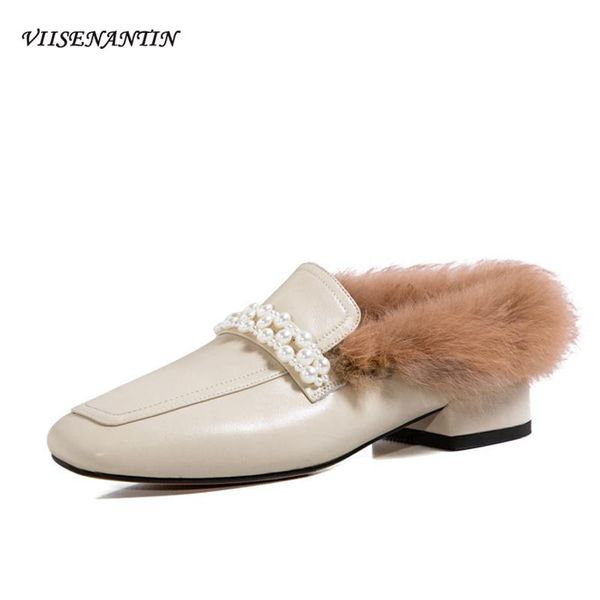 thick-heeled pearl fur shoes women's outer wear slippers autumn winter muller square toe mid-heel leather, Black
thick-heeled pearl fur shoes women's outer wear slippers autumn winter muller square toe mid-heel leather, Black