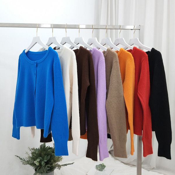 autumn winter korean soft cardigan o neck solid color long-sleeve cardigan sweater short loose full knitted jacket women 210420, White;black
autumn winter korean soft cardigan o neck solid color long-sleeve cardigan sweater short loose full knitted jacket women 210420, White;black