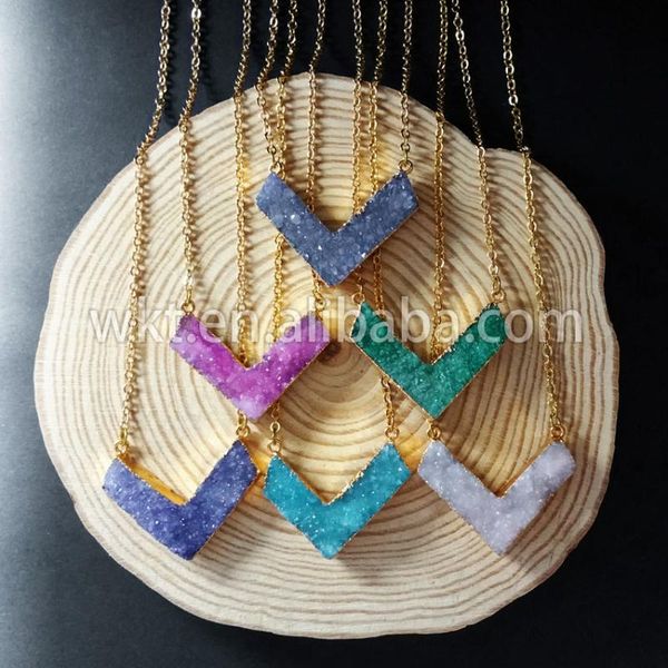 pendant necklaces wt-n560 wholesale natural stone necklace v letter druzy quart z with gold electroplated chain woman, Silver
pendant necklaces wt-n560 wholesale natural stone necklace v letter druzy quart z with gold electroplated chain woman, Silver