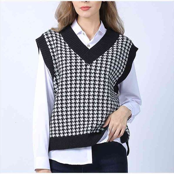 Autumn Knitted Sweater Vest Lady Fashion Panelled Plaid Loose Sweaters Women Korean Casual Pullover V Neck Tops, White;black
Autumn Knitted Sweater Vest Lady Fashion Panelled Plaid Loose Sweaters Women Korean Casual Pullover V Neck Tops, White;black