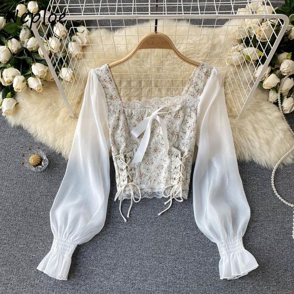 women's blouses & shirts neploe fresh sleeve patchwork crop women 2021 autumn square neck bandage pleated slim female, White
women's blouses & shirts neploe fresh sleeve patchwork crop women 2021 autumn square neck bandage pleated slim female, White