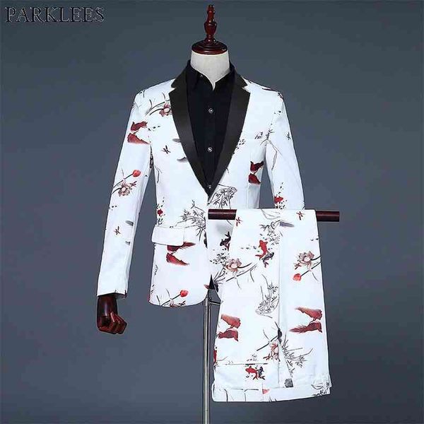 luxury goldfish print one button white suit men slim fit mens wedding groom suits with pants singer host stage costumes homme 210522, White;black
luxury goldfish print one button white suit men slim fit mens wedding groom suits with pants singer host stage costumes homme 210522, White;black