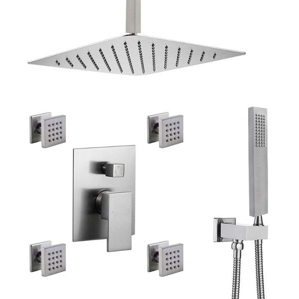 shower system ceiling faucet set with high pressure 12" rain head and body jets,brushed nickel bathroom sets
shower system ceiling faucet set with high pressure 12" rain head and body jets,brushed nickel bathroom sets