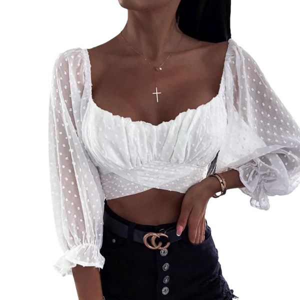 women's blouses & shirts ladies long sleeve elegant mesh patchwork solid colour blouse women deep v-neck neckline chiffon ruffled, White
women's blouses & shirts ladies long sleeve elegant mesh patchwork solid colour blouse women deep v-neck neckline chiffon ruffled, White