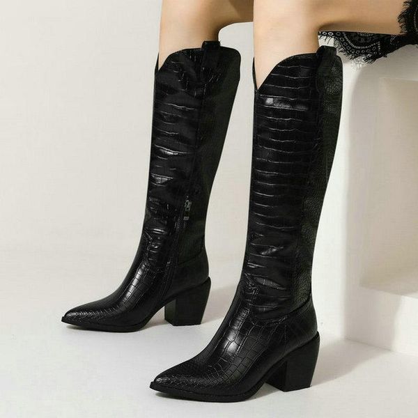 boots black brown white women knee high faux leather quality western square heel pointed toe ladies
boots black brown white women knee high faux leather quality western square heel pointed toe ladies