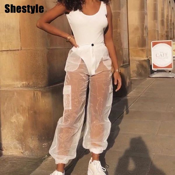 women's pants & capris shestyle pockets see through high waist loose casual streetwear transparent cool cargo dancing trousers women, Black;white
women's pants & capris shestyle pockets see through high waist loose casual streetwear transparent cool cargo dancing trousers women, Black;white