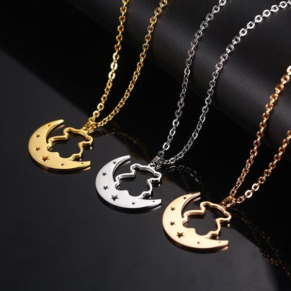 pendant necklaces bear women's titanium steel hollow moon love necklace for girl clavicle chain chic charm jewelry gift aesthetic, Silver
pendant necklaces bear women's titanium steel hollow moon love necklace for girl clavicle chain chic charm jewelry gift aesthetic, Silver