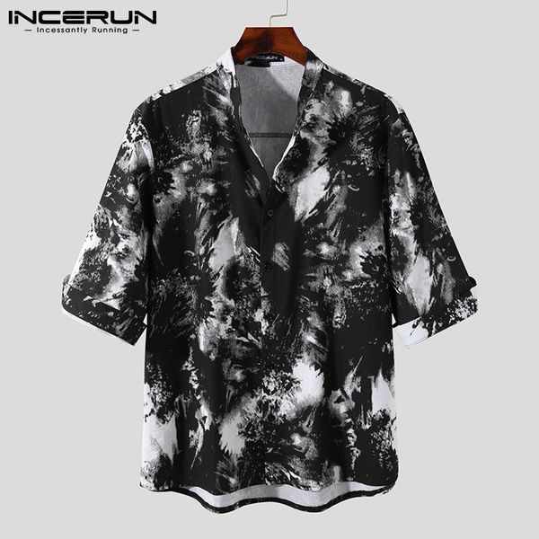 men's casual shirts incerun men cotton shirt printed stand collar 3/4 sleeve streetwear summer clothing breathable vintage camisas 2021, White;black
men's casual shirts incerun men cotton shirt printed stand collar 3/4 sleeve streetwear summer clothing breathable vintage camisas 2021, White;black