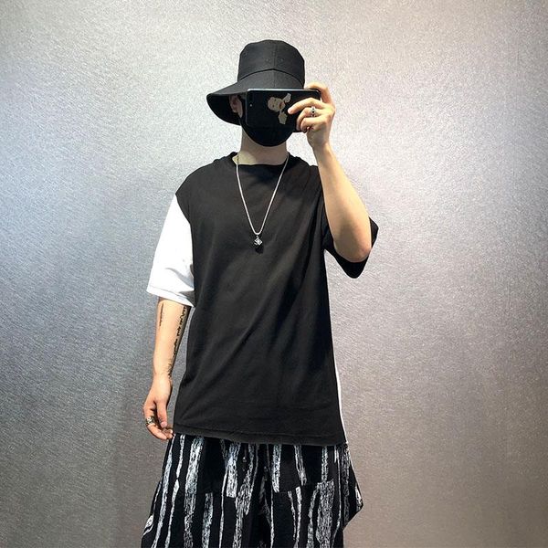 men's t-shirts black and white contrast hair stylist loose simple personality asymmetrical hem trend stitching large size t-shirt, White;black
men's t-shirts black and white contrast hair stylist loose simple personality asymmetrical hem trend stitching large size t-shirt, White;black