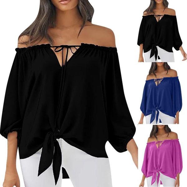 women's blouses & shirts womens bandage knot blouse strapless 3/4 sleeves tunics solid color shirt plus size women clothing blusas muje, White
women's blouses & shirts womens bandage knot blouse strapless 3/4 sleeves tunics solid color shirt plus size women clothing blusas muje, White
