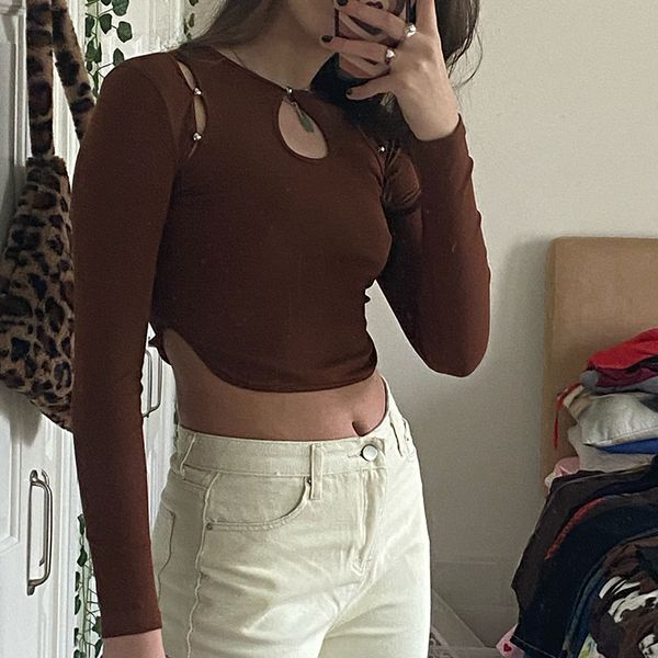 rapcopter metal hollow out crop y2k long sleeve t shirt brown harajuku knitted pullovers women korean style tee autumn, White
rapcopter metal hollow out crop y2k long sleeve t shirt brown harajuku knitted pullovers women korean style tee autumn, White