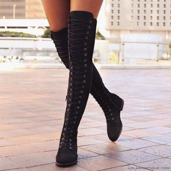 boots large high tube over knee women's autumn and winter front low heel strap, Black
boots large high tube over knee women's autumn and winter front low heel strap, Black