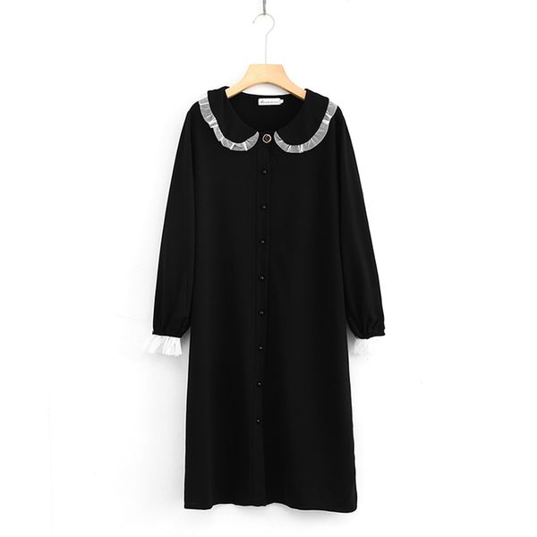 black solid velvet button peter pan collar ruffle lace long sleeve mid-calf dress elegant winter autum straight d1486 210514, Black;gray
black solid velvet button peter pan collar ruffle lace long sleeve mid-calf dress elegant winter autum straight d1486 210514, Black;gray