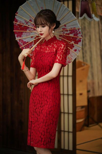 ethnic clothing vintage lace slim qipao chinese bride wedding gown elegant button dress traditional burgundy cheongsam for women, Red
ethnic clothing vintage lace slim qipao chinese bride wedding gown elegant button dress traditional burgundy cheongsam for women, Red