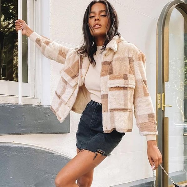 faux fur jacket tan check 2021 autumn women's fashion temperament color matching plaid plush cotton coat winter jackets, Black;brown
faux fur jacket tan check 2021 autumn women's fashion temperament color matching plaid plush cotton coat winter jackets, Black;brown