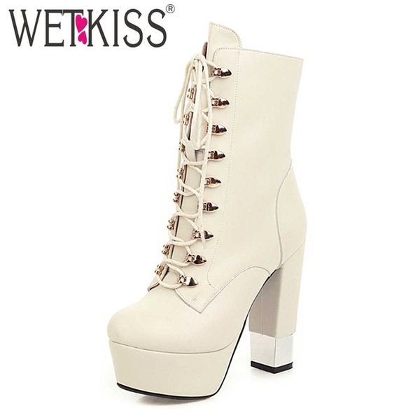 wetkiss thick high heel ankle boots women cross tied thick platform booties metal lace up shoes woman skid proof ladies boot big 210630, Black
wetkiss thick high heel ankle boots women cross tied thick platform booties metal lace up shoes woman skid proof ladies boot big 210630, Black