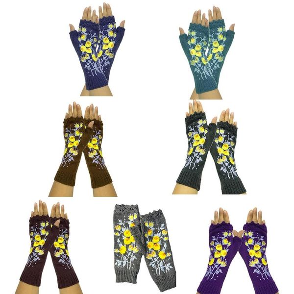 five fingers gloves women knit lengthen fingerless yellow floral embroidery texting mittens 85wb, Blue;gray
five fingers gloves women knit lengthen fingerless yellow floral embroidery texting mittens 85wb, Blue;gray