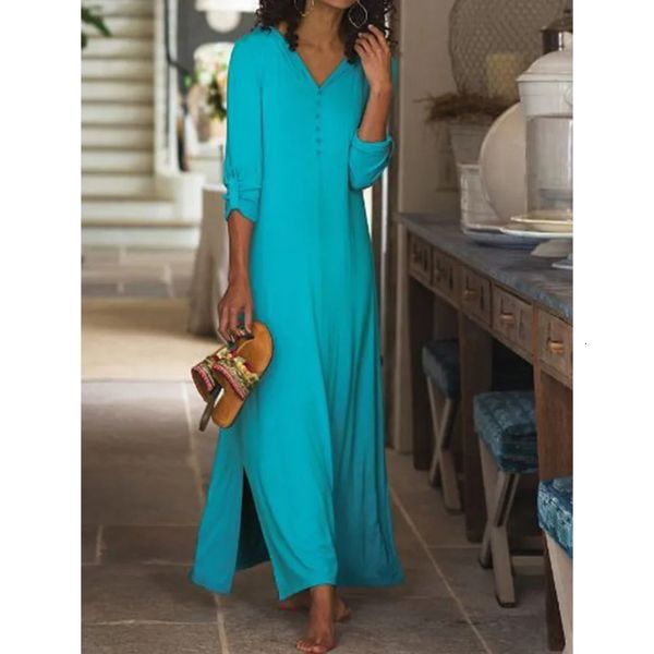 casual dresses women's solid split lady loose v-neck half sleeve maxi vestidos autumn fashion leisure button es 7y8r, Black;gray 
casual dresses women's solid split lady loose v-neck half sleeve maxi vestidos autumn fashion leisure button es 7y8r, Black;gray