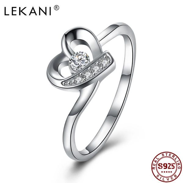 cluster rings lekani 925 sterling silver for women zircon in heart shape romantic ring party fine simple gift jewelry arrival, Golden;silver