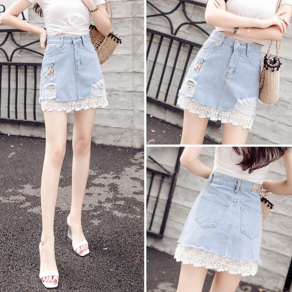 skirts denim skirt women's spring and summer 2021 fashion high waist a-type perforated lace patchwork buttock, Black
skirts denim skirt women's spring and summer 2021 fashion high waist a-type perforated lace patchwork buttock, Black