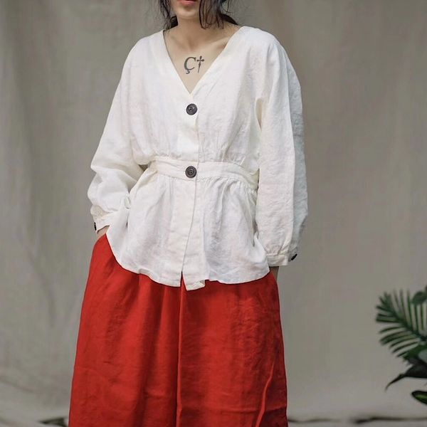 johnature women vintage linen shirts button v-neck long sleeve blouses spring women casual shirts and 210521, White
johnature women vintage linen shirts button v-neck long sleeve blouses spring women casual shirts and 210521, White