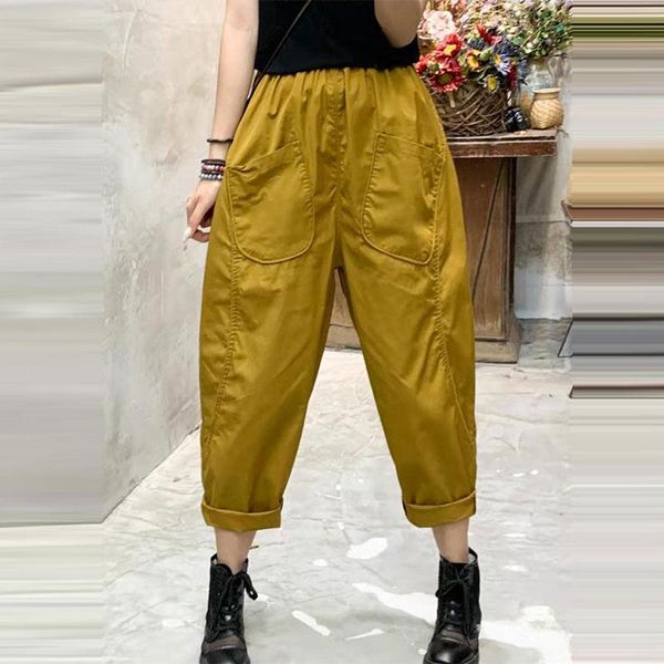 women's pants & capris 2021 summer arts style women elastic waist ankle-length cotton loose double pocket solid casual harem v345, Black;white
women's pants & capris 2021 summer arts style women elastic waist ankle-length cotton loose double pocket solid casual harem v345, Black;white