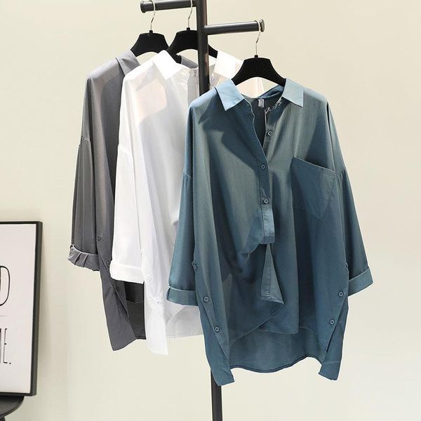 women's blouses & shirts spring summer mid long women blouse 2021 korean loose turn down collar solid shirt female casual batwing sleev, White
women's blouses & shirts spring summer mid long women blouse 2021 korean loose turn down collar solid shirt female casual batwing sleev, White