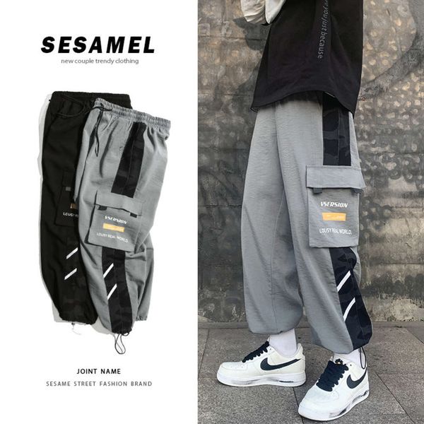 overalls men's casual pants grey korean fashion thin loose straight brand spring and summer sports pants, White;black
overalls men's casual pants grey korean fashion thin loose straight brand spring and summer sports pants, White;black