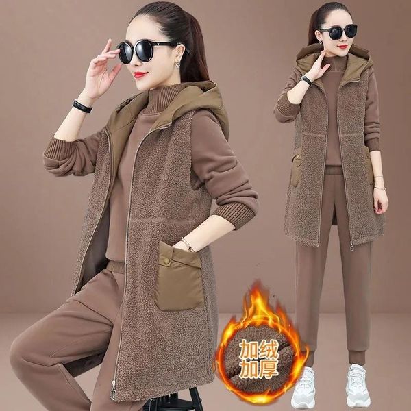 women's two piece pants fashion warm three set women outfit 2021 winter thicken faux lambswool mid-length hooded waistcoat + pullover s, White
women's two piece pants fashion warm three set women outfit 2021 winter thicken faux lambswool mid-length hooded waistcoat + pullover s, White