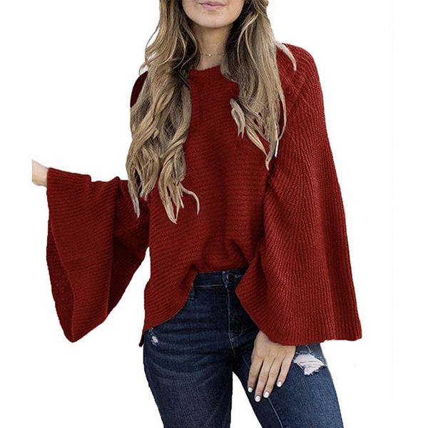 women's sweaters flare sleeve pullover 2021 autumn winter fashion long office lady round neck female casual coat women clothing, White;black
women's sweaters flare sleeve pullover 2021 autumn winter fashion long office lady round neck female casual coat women clothing, White;black