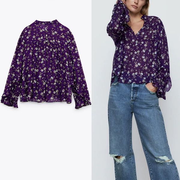 dresses vintage floral print purple blouse women ruffle long sleeve office lady shirts woman chic front button loose top, Black;gray
dresses vintage floral print purple blouse women ruffle long sleeve office lady shirts woman chic front button loose top, Black;gray