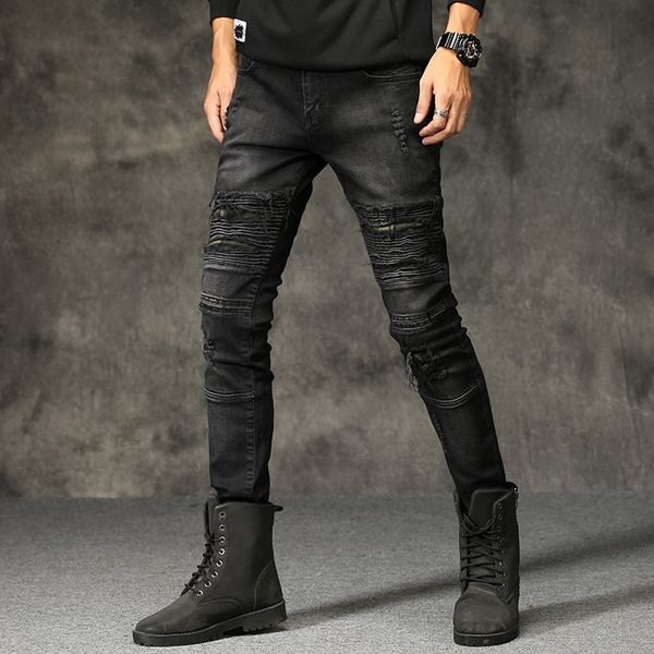 0137 men's trousers new mens ripped jeans cotton black slim skinny motorcycle jeans men vintage distressed denim hiphop pants, Blue
0137 men's trousers new mens ripped jeans cotton black slim skinny motorcycle jeans men vintage distressed denim hiphop pants, Blue