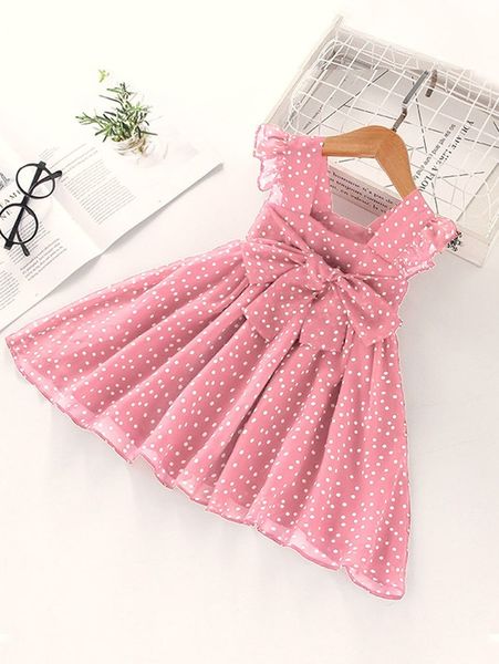 toddler girls polka dot print ruffle trim belted dress she, Red;yellow