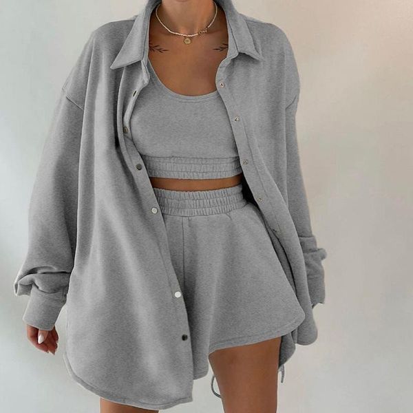 women's tracksuits 2021 fashion outfits women solid 3 piece sets elegant long sleeve coats and vest shorts suits female autumn streetwe, Gray
women's tracksuits 2021 fashion outfits women solid 3 piece sets elegant long sleeve coats and vest shorts suits female autumn streetwe, Gray