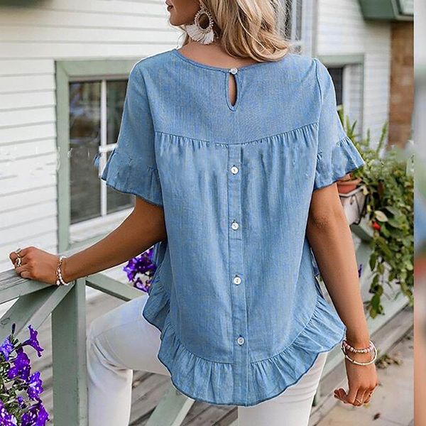 women's t-shirt women t shirt plain all-match basic denim tshirt ruffle sleeve summer lady harajuku casual tee femme clothing 2021, White
women's t-shirt women t shirt plain all-match basic denim tshirt ruffle sleeve summer lady harajuku casual tee femme clothing 2021, White