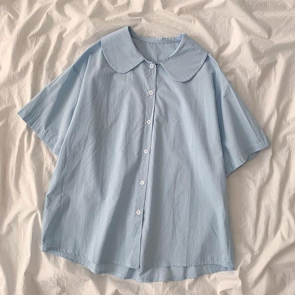 women's blouses & shirts solid women summer 2021 turn-down collar short-sleeved loose casual all match female outwear, White
women's blouses & shirts solid women summer 2021 turn-down collar short-sleeved loose casual all match female outwear, White