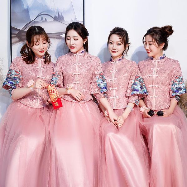 pink bridesmaid wedding party chinese dresses vintage mandarin collar cheongsam embroidery flowers long skirt vestidos de festa ethnic cloth, Red
pink bridesmaid wedding party chinese dresses vintage mandarin collar cheongsam embroidery flowers long skirt vestidos de festa ethnic cloth, Red