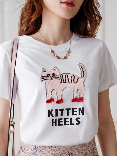 women's t-shirt in high heels shoes with sequined cat short sleeves white t-shirt of cotton women 92s8
women's t-shirt in high heels shoes with sequined cat short sleeves white t-shirt of cotton women 92s8