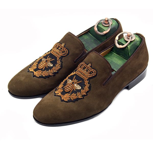 gold bees brown loafers cow leather slip on fashion wedding dress shoes male driving boats flat heel, Black
gold bees brown loafers cow leather slip on fashion wedding dress shoes male driving boats flat heel, Black