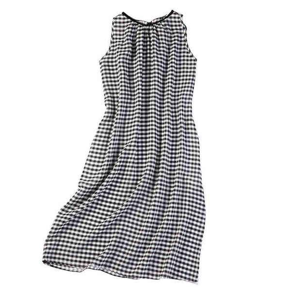 dress women's 100% pure silk long dress sleeveless with pocket checks jn032, Black;gray
dress women's 100% pure silk long dress sleeveless with pocket checks jn032, Black;gray