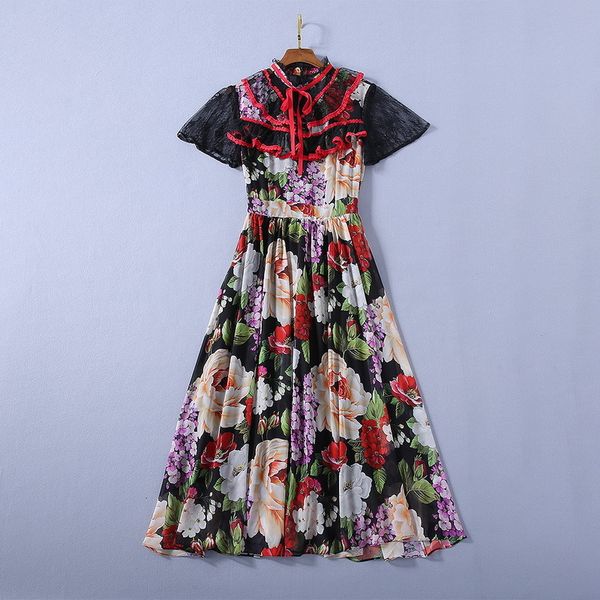 casual dresses sweet girl chic frilly 2021 floral summer print runways chiffon b768, Black;gray
casual dresses sweet girl chic frilly 2021 floral summer print runways chiffon b768, Black;gray