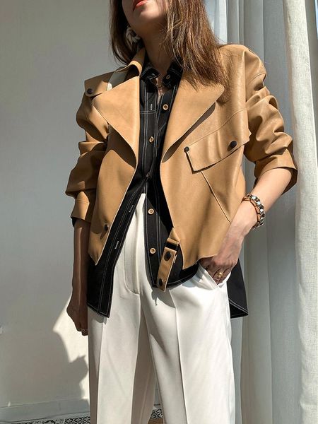 women's leather & faux short spring and autumn 2021 style small fragrance jacket wild casual big pocket pu, Black
women's leather & faux short spring and autumn 2021 style small fragrance jacket wild casual big pocket pu, Black