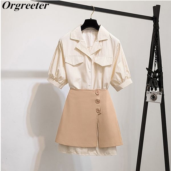 summer korean style loose casual lapel striped shirt dress + temperament elastic waist breasted split skirt 2 piece set 210525, White
summer korean style loose casual lapel striped shirt dress + temperament elastic waist breasted split skirt 2 piece set 210525, White